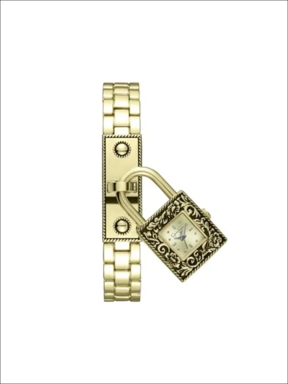 Gold Locket Charm Bracelet Watch - 20mm Square Case, Quartz Movement